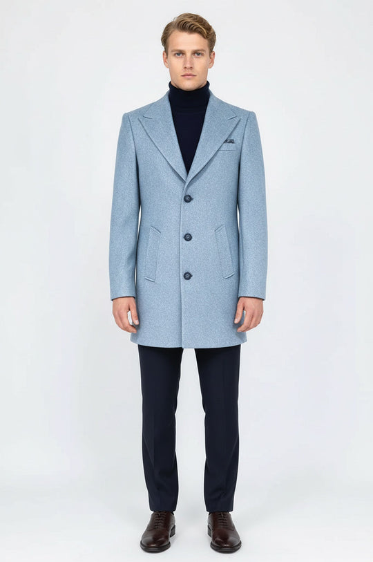 Cappotto da uomo azzurro in lana con revers ampio - Wessi