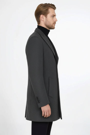 Wide Lapel Wool Anthracite Men Coat - Wessi