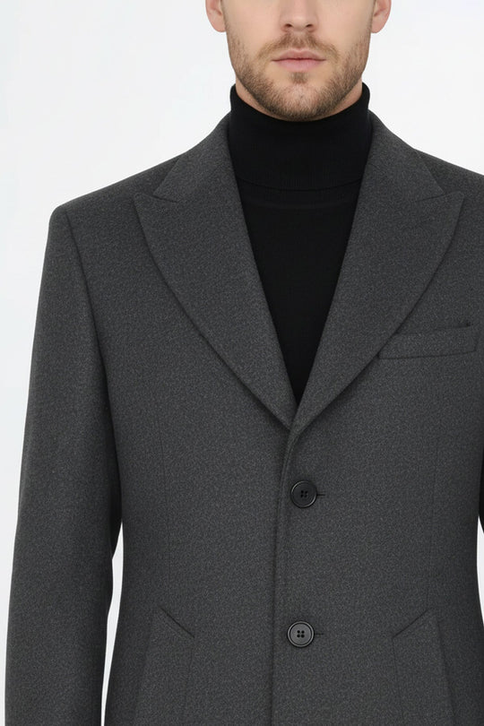 Wide Lapel Wool Anthracite Men Coat - Wessi