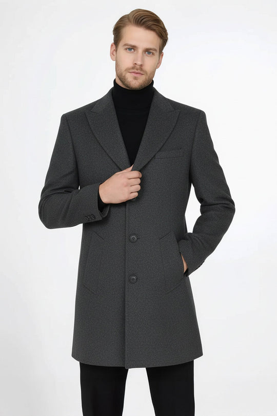 Wide Lapel Wool Anthracite Men Coat - Wessi