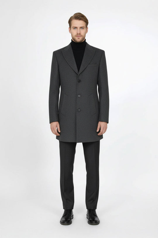 Wide Lapel Wool Anthracite Men Coat - Wessi