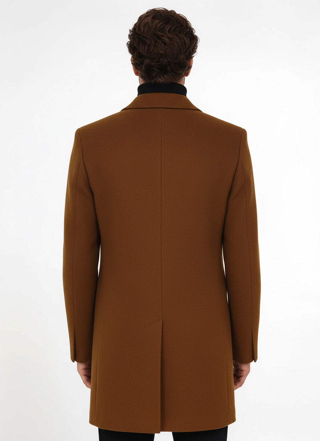 Wide Lapel Wool Brown Men Coat - Wessi