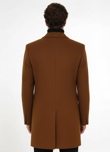 Wide Lapel Wool Brown Men Coat - Wessi