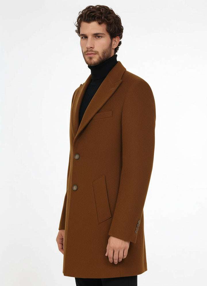 Wide Lapel Wool Brown Men Coat - Wessi