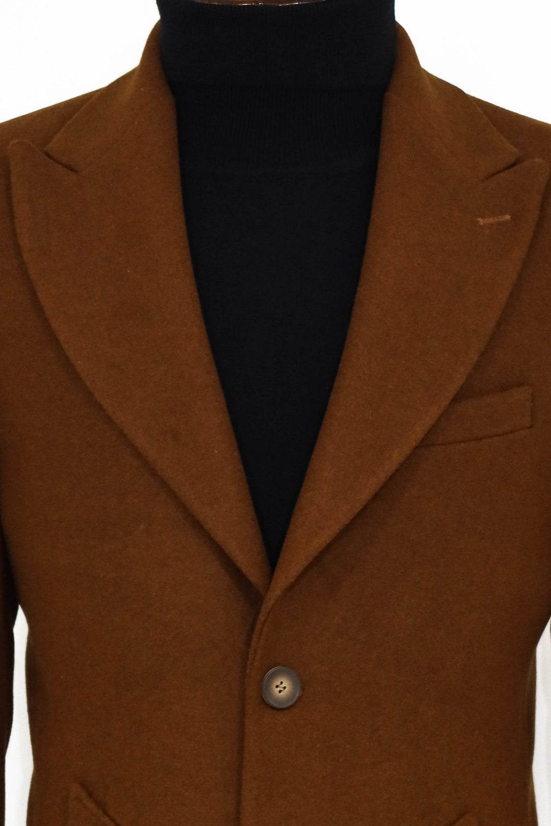 Wide Lapel Wool Brown Men Coat - Wessi