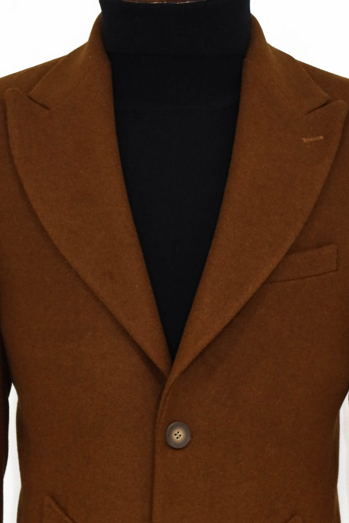 Cappotto da uomo marrone in lana con ampio bavero - Wessi