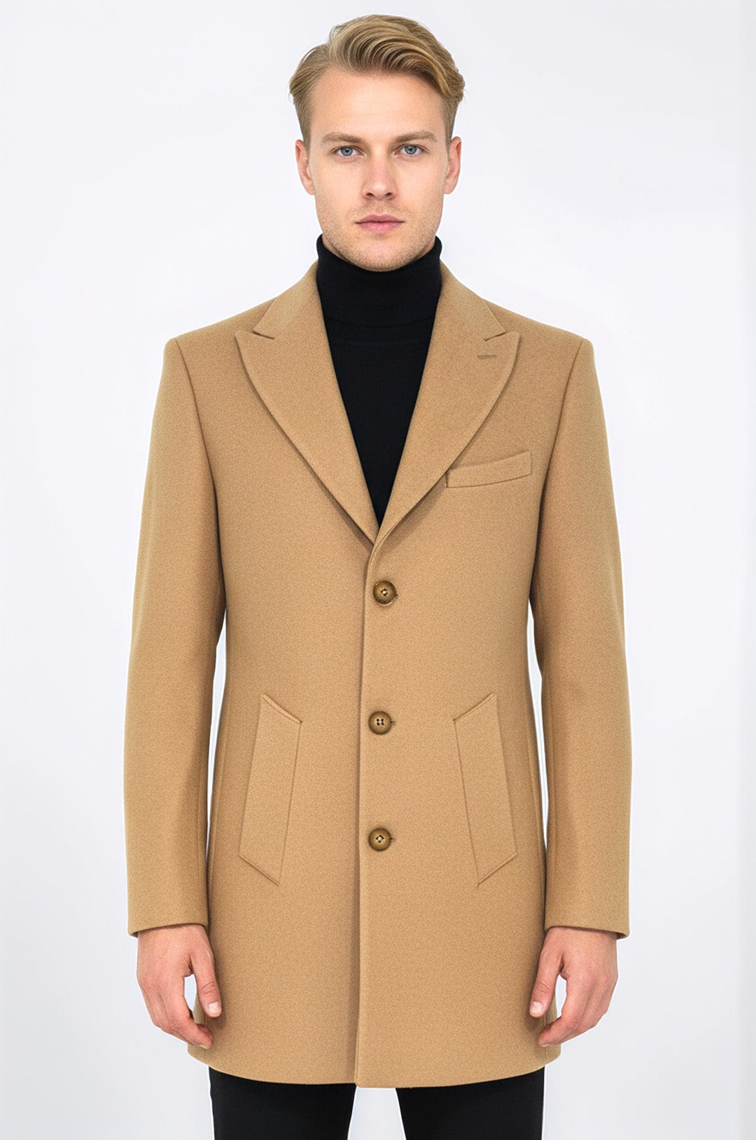 Wide Lapel Wool Cream Men Coat - Wessi