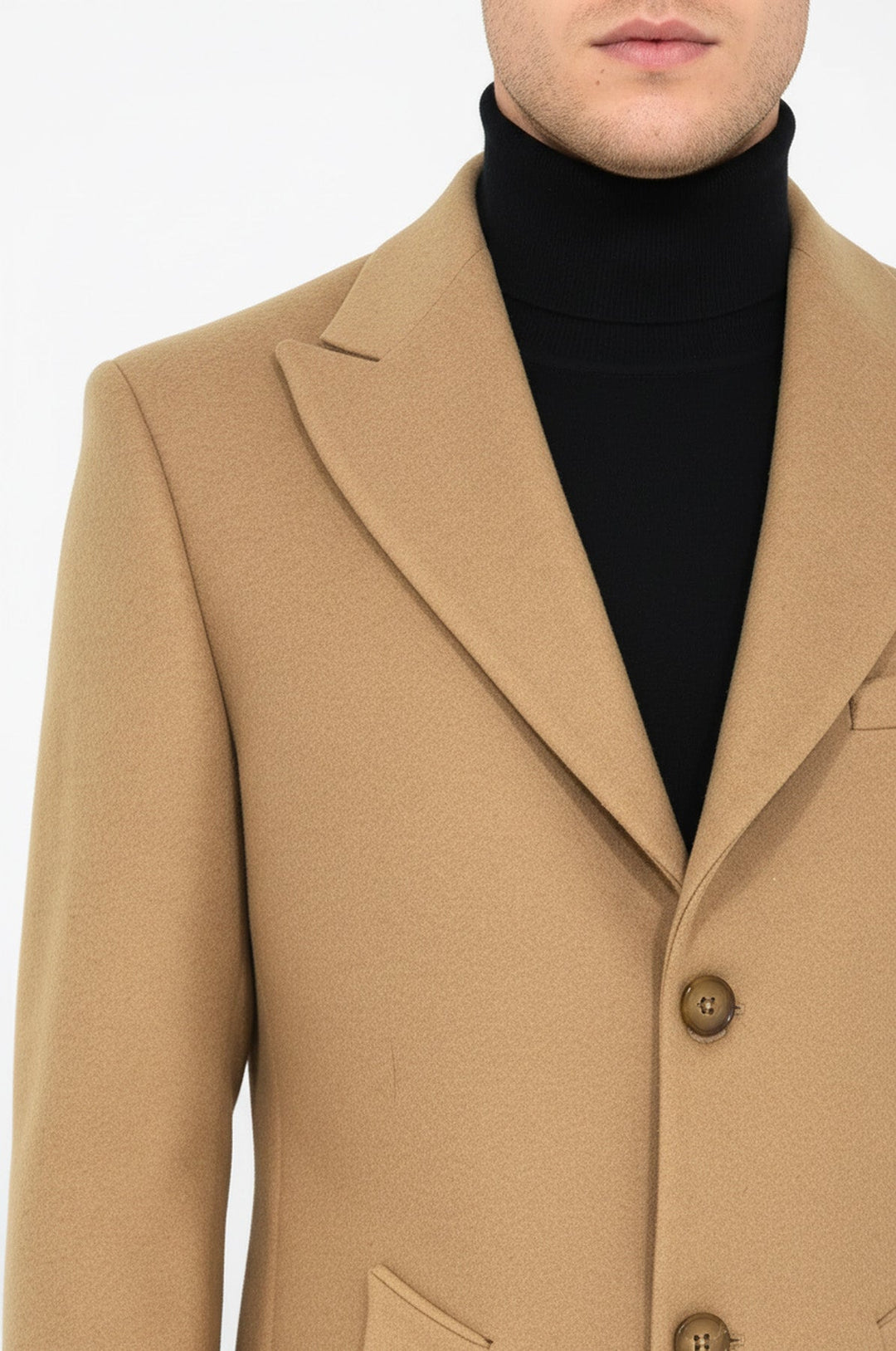 Wide Lapel Wool Cream Men Coat - Wessi