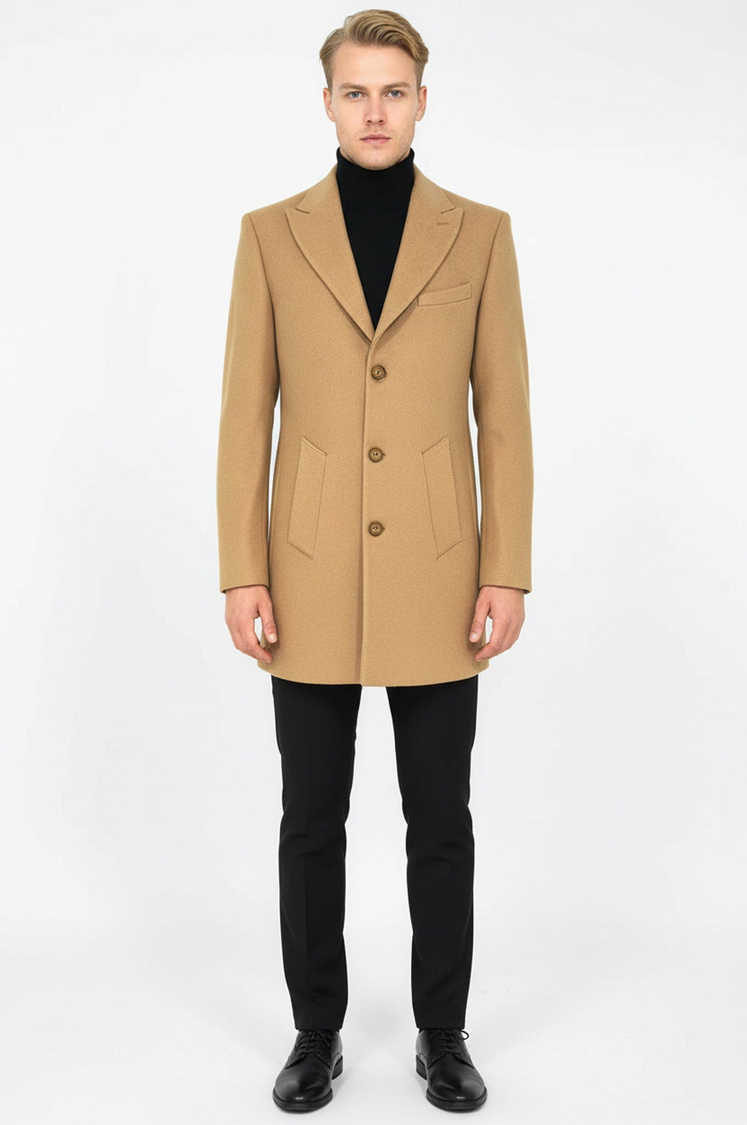 Wide Lapel Wool Cream Men Coat - Wessi