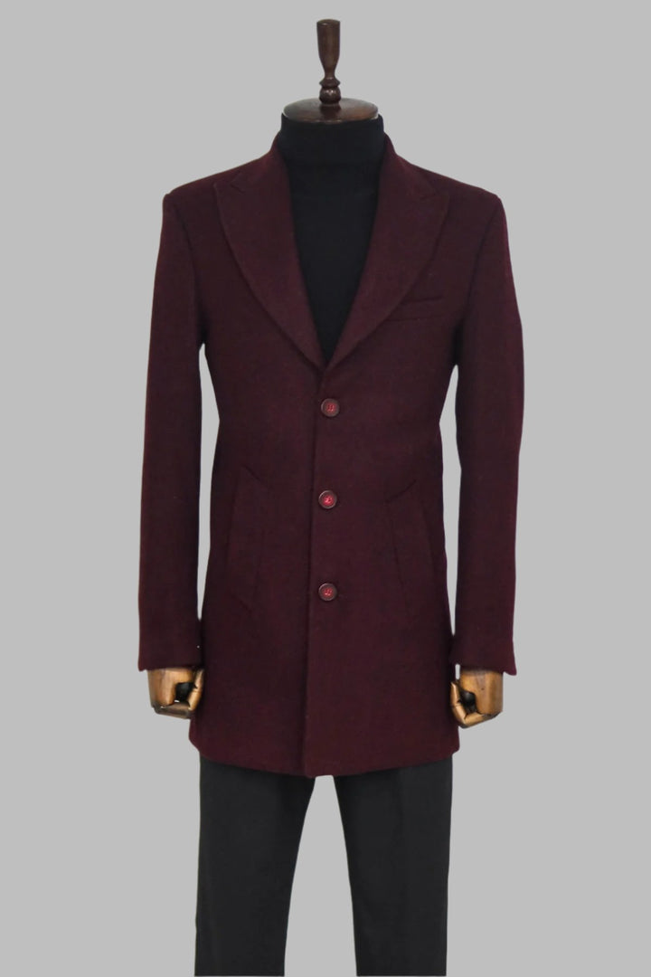 Cappotto da uomo bordeaux in lana con risvolto ampio - Wessi