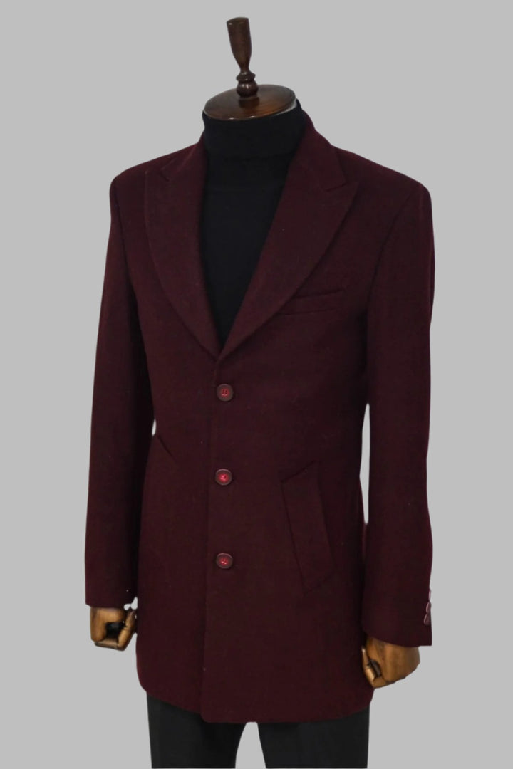 Cappotto da uomo bordeaux in lana con risvolto ampio - Wessi