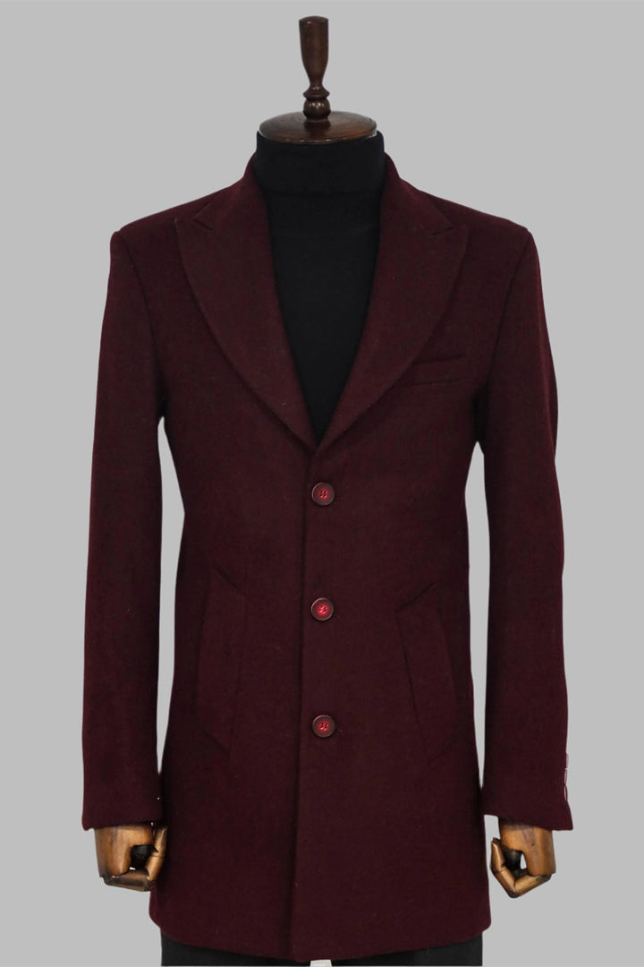 Cappotto da uomo bordeaux in lana con risvolto ampio - Wessi