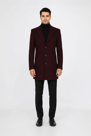 Cappotto da uomo bordeaux in lana con risvolto ampio - Wessi