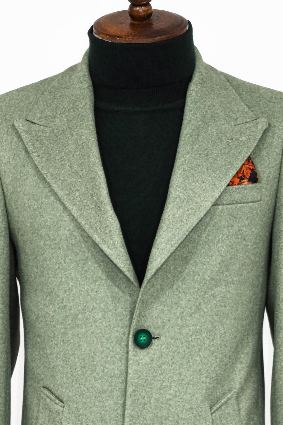Cappotto da uomo verde petrolio in lana con risvolto ampio - Wessi