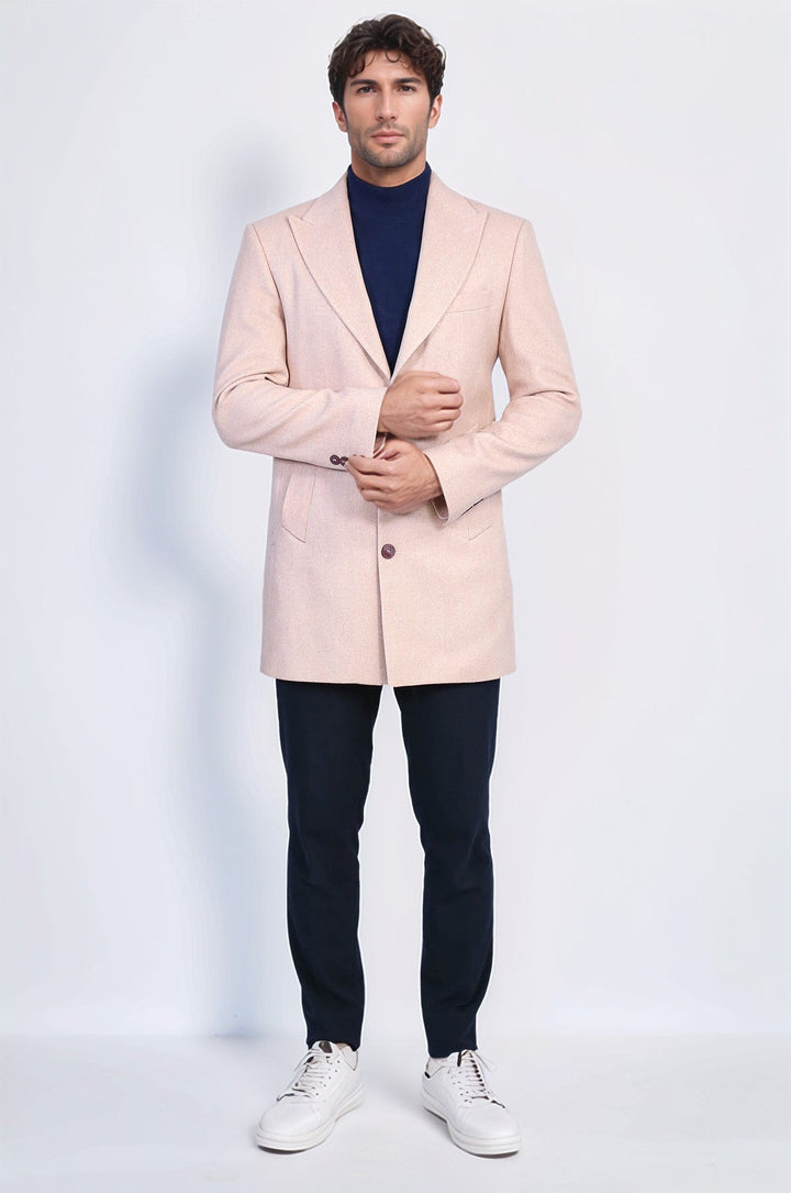 Wide Lapel Wool Light Pink Men Coat - Wessi