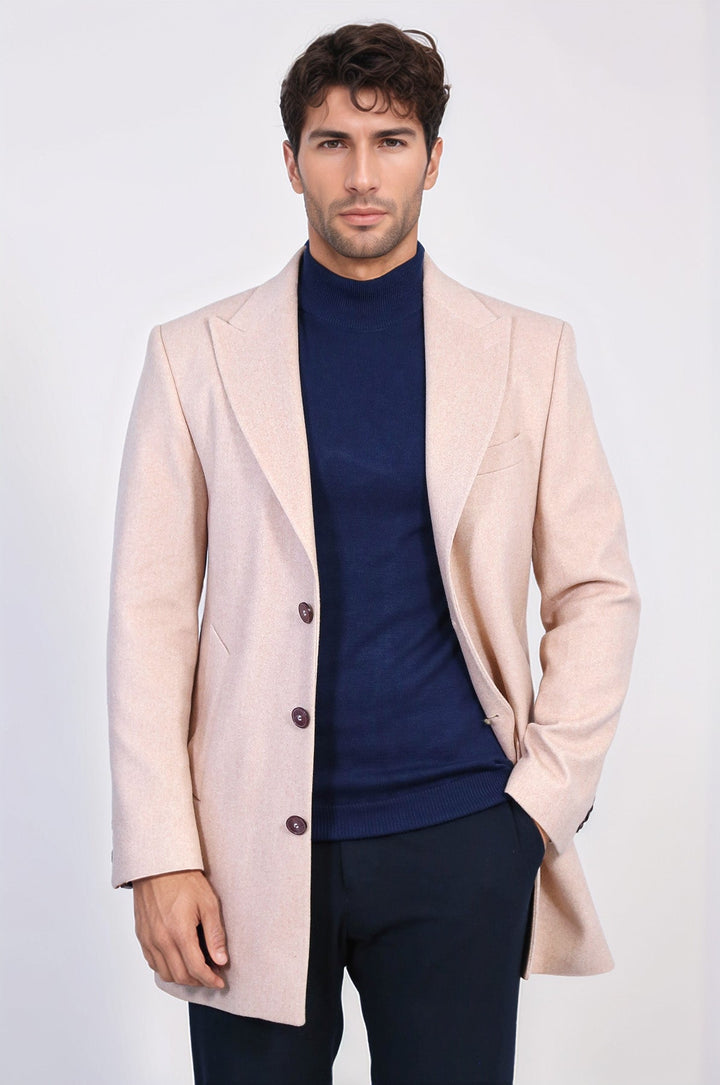 Wide Lapel Wool Light Pink Men Coat - Wessi