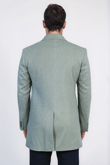 Wide Lapel Wool Oil Green Men Coat - Wessi