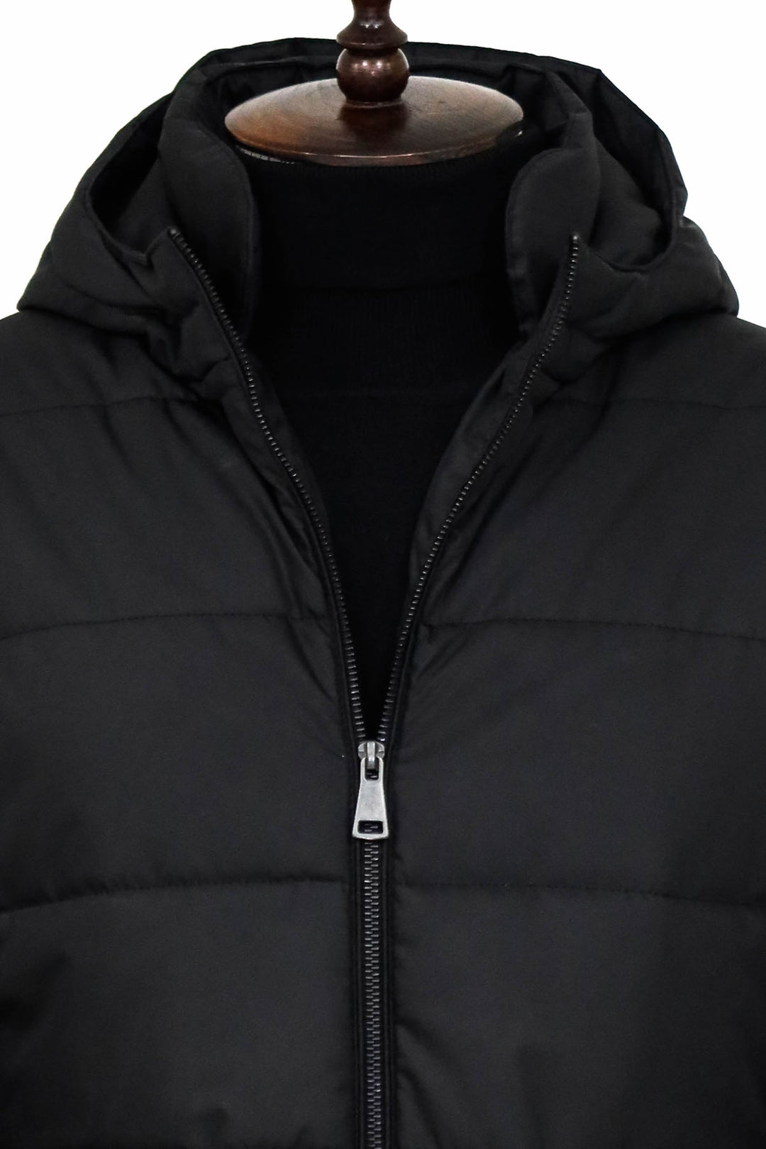 Slim Fit Hooded Black Men Coat - Wessi