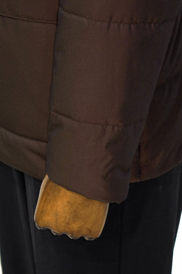 4 Pockets Hooded Zippered Quilted Brown Men Down Coat