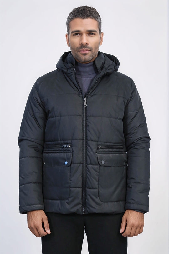 Приталенный черный мужской пиджак с капюшоном - Wessi