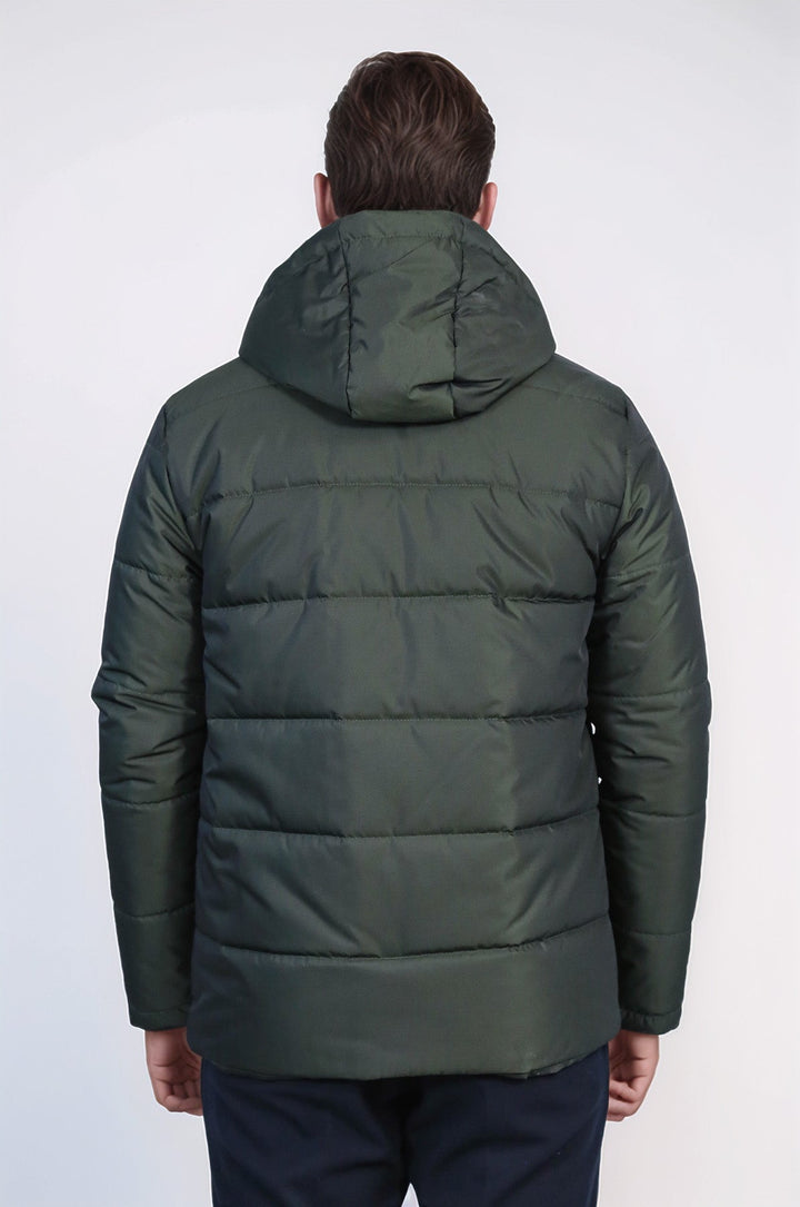 Slim Fit Hooded Green Men Coat - Wessi