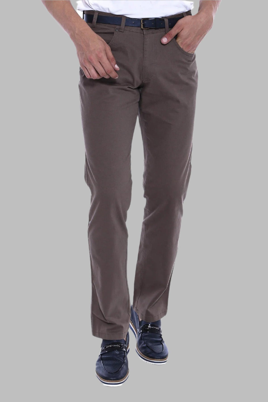 Plain Covered Pocket Suede Brown Men Pants - Wessi