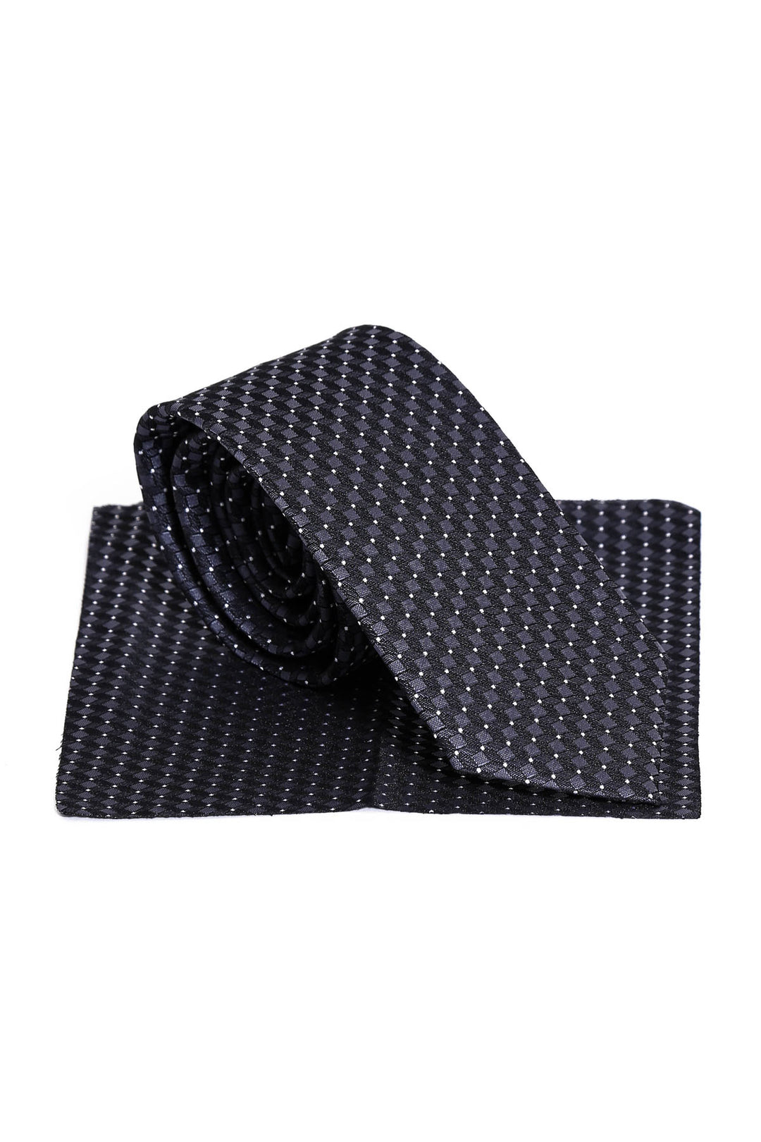 Grey Cube Patterned Men Black Tie - Wessi