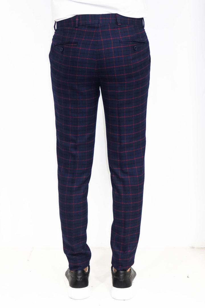 Slim Fit Checked Navy Blue Men Pants - Wessi