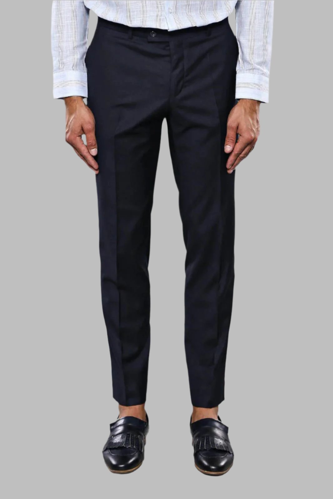 Slim Fit Plain Navy Blue Men Trousers - Wessi