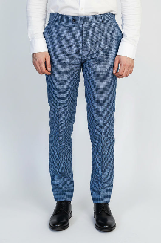 Pantaloni da uomo blu indaco con motivo pied de poule - Wessi