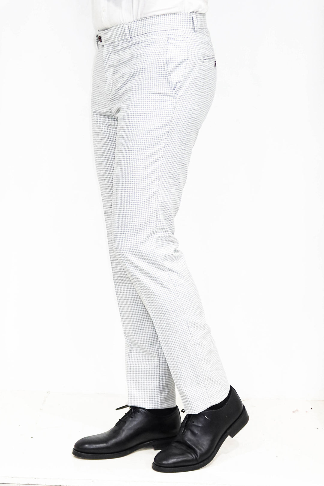 Houndstooth Patterned Light Grey Men Pants - Wessi