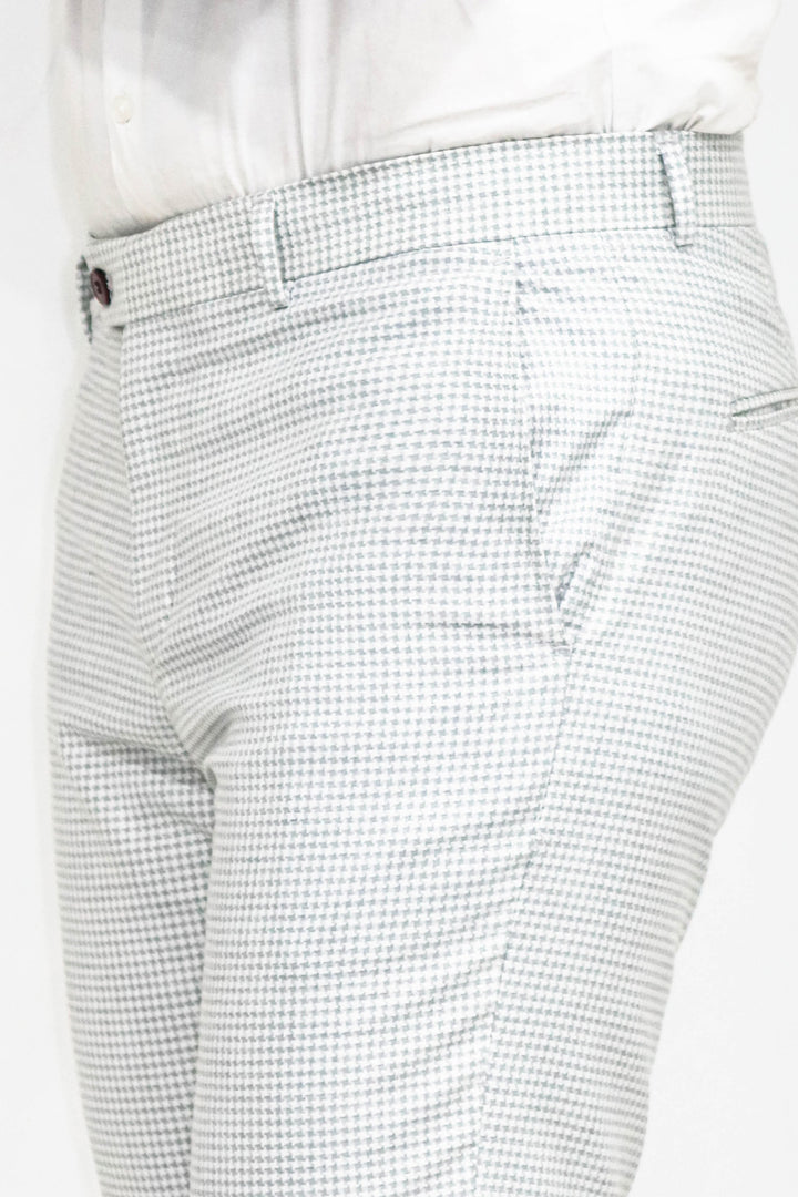 Houndstooth Patterned Light Grey Men Pants - Wessi