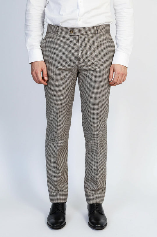 Pantaloni da uomo marrone chiaro con fantasia pied de poule - Wessi