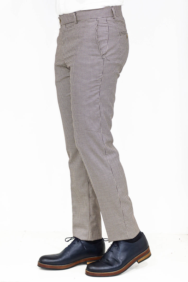 Houndstooth Patterned Light Brown Men Pants - Wessi