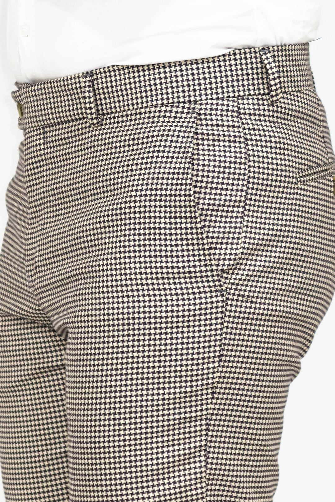 Houndstooth Patterned Light Brown Men Pants - Wessi