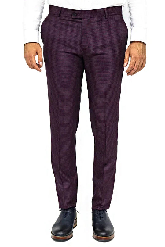 Wessi Men's Houndstooth Patterned Burgundy Pants Wessi Men's Houndstooth Patterned Burgundy Pants