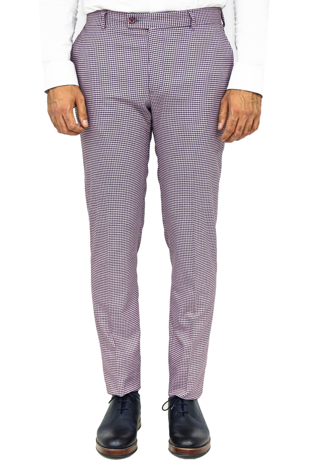 Houndstooth Patterned Light Purple Men Pants - Wessi