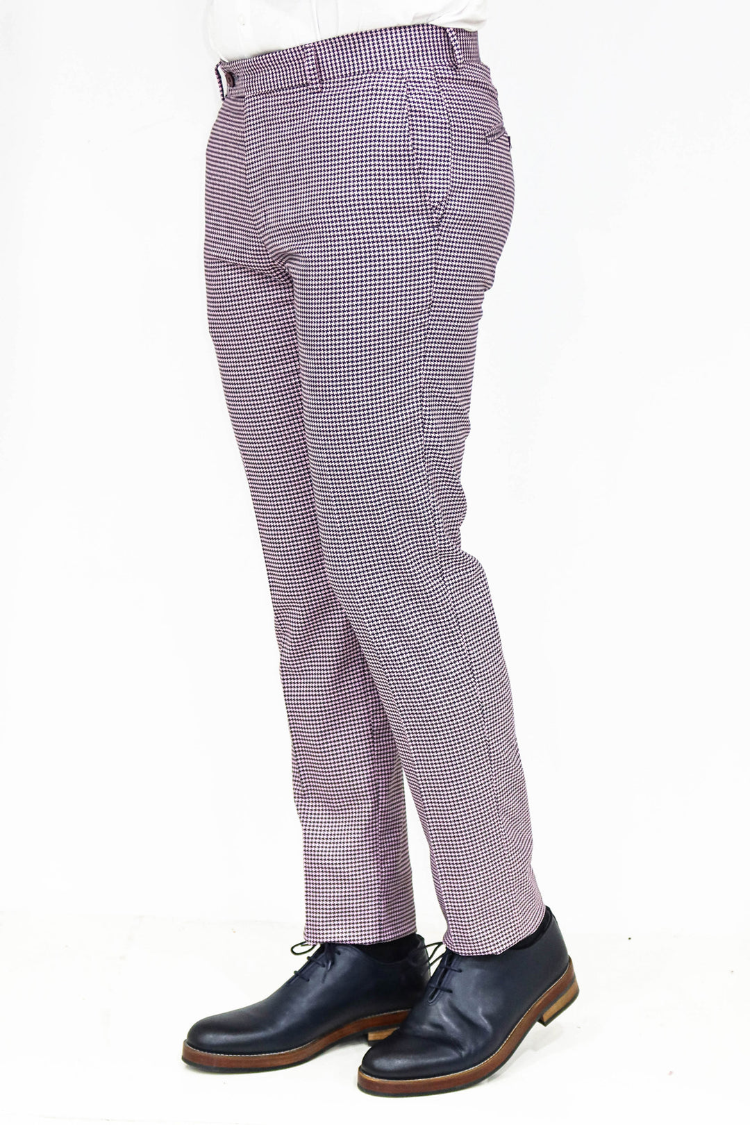 Houndstooth Patterned Light Purple Men Pants - Wessi