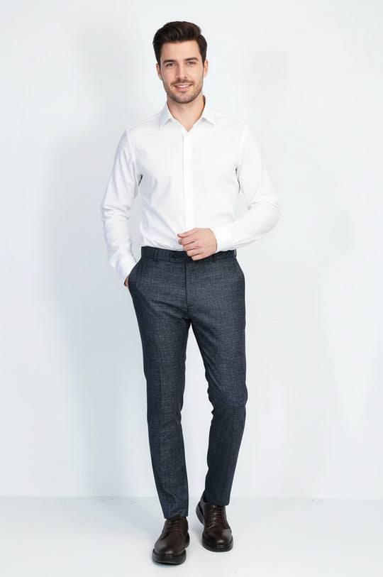 Plain Navy Blue Men Trousers - Wessi