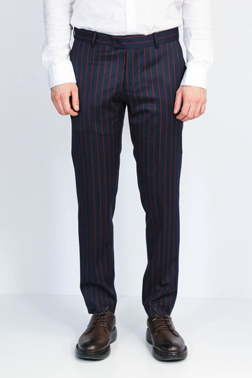 Navy Red Pinstripe Slim Fit Dress Trousers – Wessi