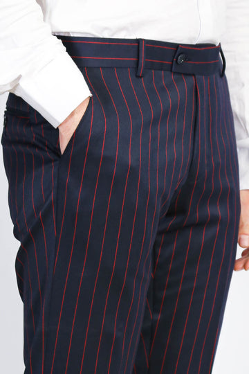 Navy Red Pinstripe Slim Fit Dress Trousers – Wessi