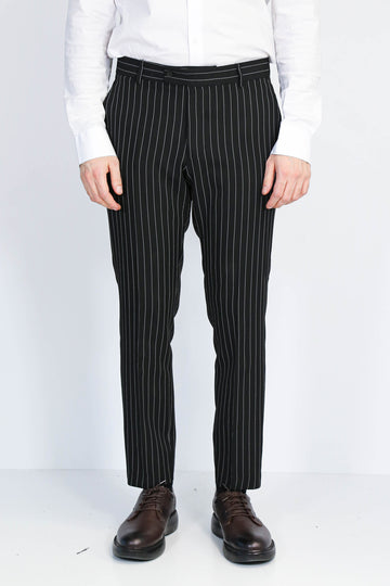 White Pinstripe Black Slim Fit Dress Trousers – Wessi
