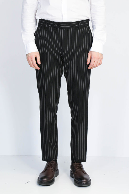 White Pinstripe Black Slim Fit Dress Trousers – Wessi
