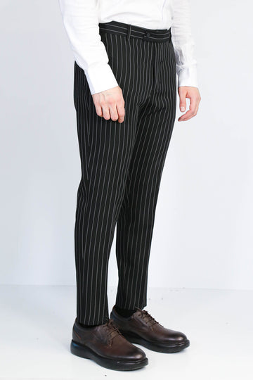 White Pinstripe Black Slim Fit Dress Trousers – Wessi