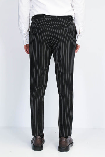 White Pinstripe Black Slim Fit Dress Trousers – Wessi