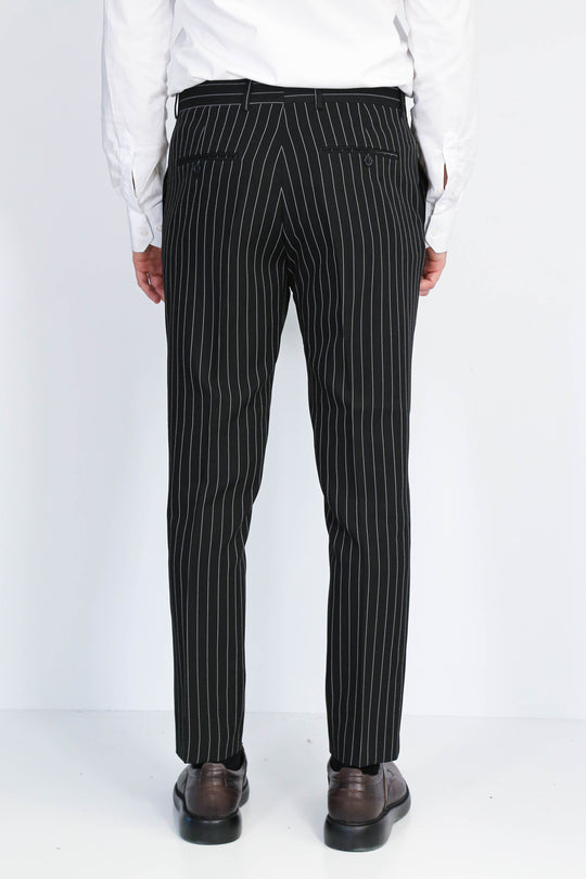 White Pinstripe Black Slim Fit Dress Trousers – Wessi