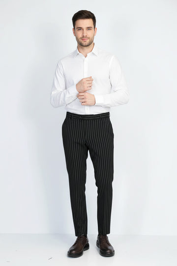 White Pinstripe Black Slim Fit Dress Trousers – Wessi