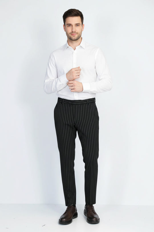 White Pinstripe Black Slim Fit Dress Trousers – Wessi