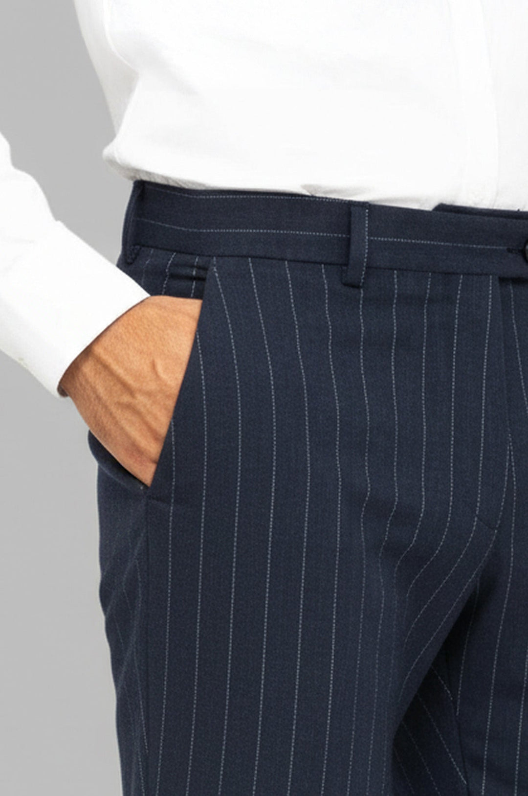 Striped Slim Fit Navy Blue Men Pants - Wessi