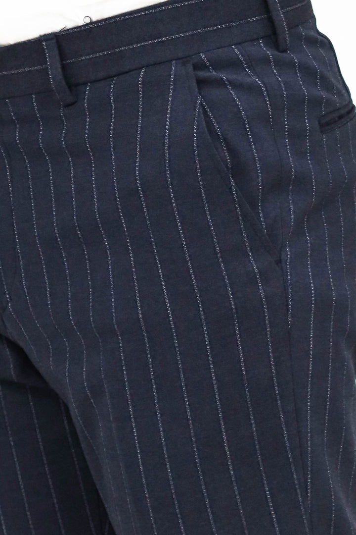 Striped Slim Fit Navy Blue Men Pants - Wessi